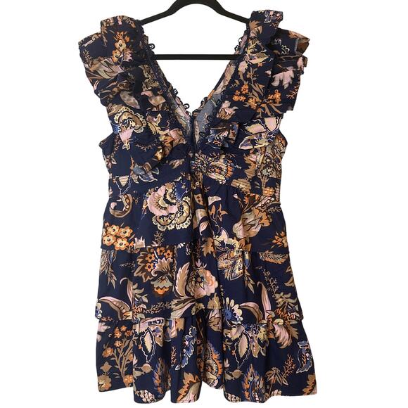 Anthropologie NWT Sleeveless Floral Ruffle A-Line Cotton Mini Dress Size XL - Picture 3 of 9